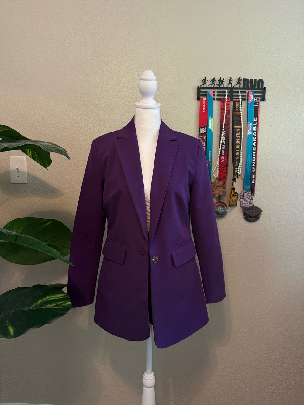 Women's Purple Single-Button Tailored Blazer